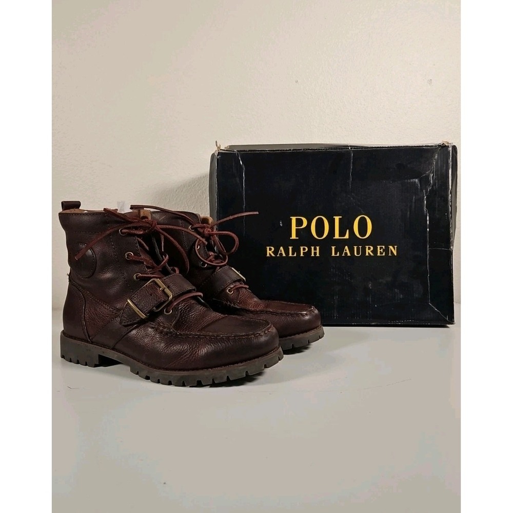 Polo Ralph Lauren Redmond Boots Men's Size 8.5 D Mahogany Leather Lace Up Buckle